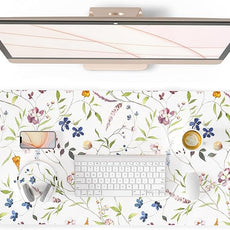 QIYI Floral Mouse Pad, Large Desk Mat for Desktop, Women Girls Watercolor Flowers Office Décor Desk Accessories, PU Leather Waterproof Gaming Mousepad, Wildflowers Desk Pad Computer Mat, 31.5