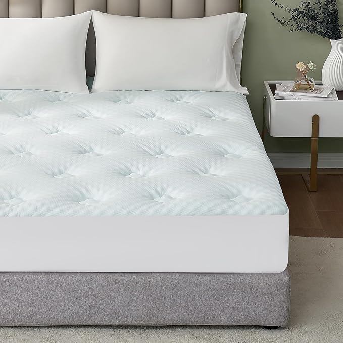 Hansleep Memory Foam Mattress Topper Queen Viscose Derived from Bamboo, Pillow Top Mattress Topper Queen with Deep Pocket, Breathable Mattress Pad for Back Pain Relief, 60" x80", White