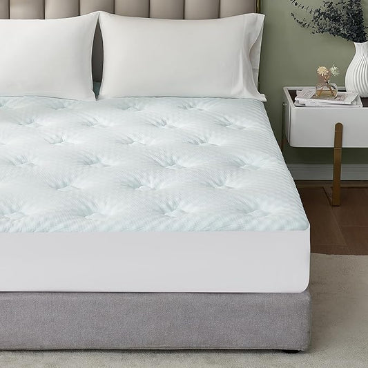 Hansleep Memory Foam Mattress Topper Queen Viscose Derived from Bamboo, Pillow Top Mattress Topper Queen with Deep Pocket, Breathable Mattress Pad for Back Pain Relief, 60" x80", White