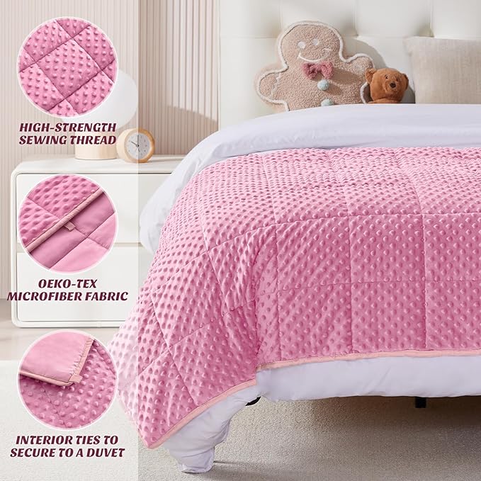 anfie Weighted Blanket Kids(40"x60" 5lbs) Weighted Blanket Cooling Blanket for Sleeping,Throw Size Breathable Blanket with Premium Glass Bead(Pink)