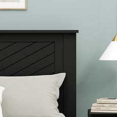Serene Poplar Wood Queen Size Headboard in Black, Modern Farmhouse Panel with Chevron Scoring, Casual Coastal Style, Easy Assembly, Quality Materials