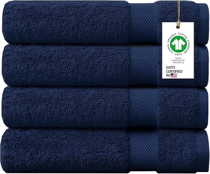 Delara 100% Organic Cotton Towels 650 GSM Plush Feather Touch Quick Dry Bath Towel, Pack of 4 GOTS Certified, Oeko-Tex Green Certified, Organic Cotton Bath Towel, 30"X58"