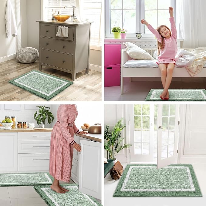 CozeCube Bath mats for Bathroom Non Slip, Fluffy Absorbent Microfiber Bath mat Washable, Aesthetic Bathroom Rugs, Cute Sage Green Bath mat, Sage Green, 32" x 20"