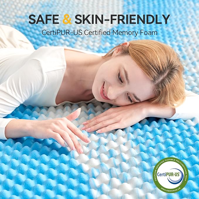 SINWEEK 3 Inch Egg Crate Memory Foam Mattress Topper Twin XL, Twin Extra Long Mattress Pads for College Dorm Single Bed, Pressure Relieve CertiPUR-US Certified,39x80 Inches, Blue