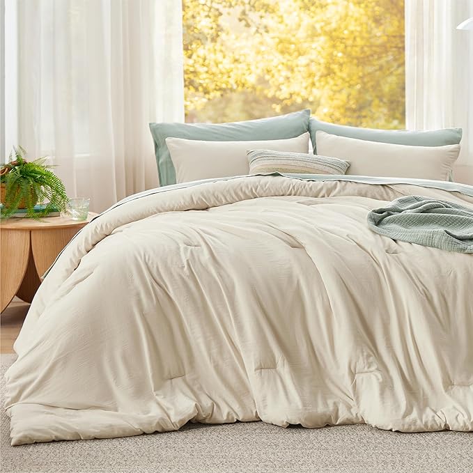 Bedsure Super King Plus Size Comforter Set, Cream Soft Prewashed Bedding for All Seasons, 3 Pieces GentleSoft™ Bed Set, 1 Lightweight Comforter (128"x120") and 2 Pillowcases (20"x36")