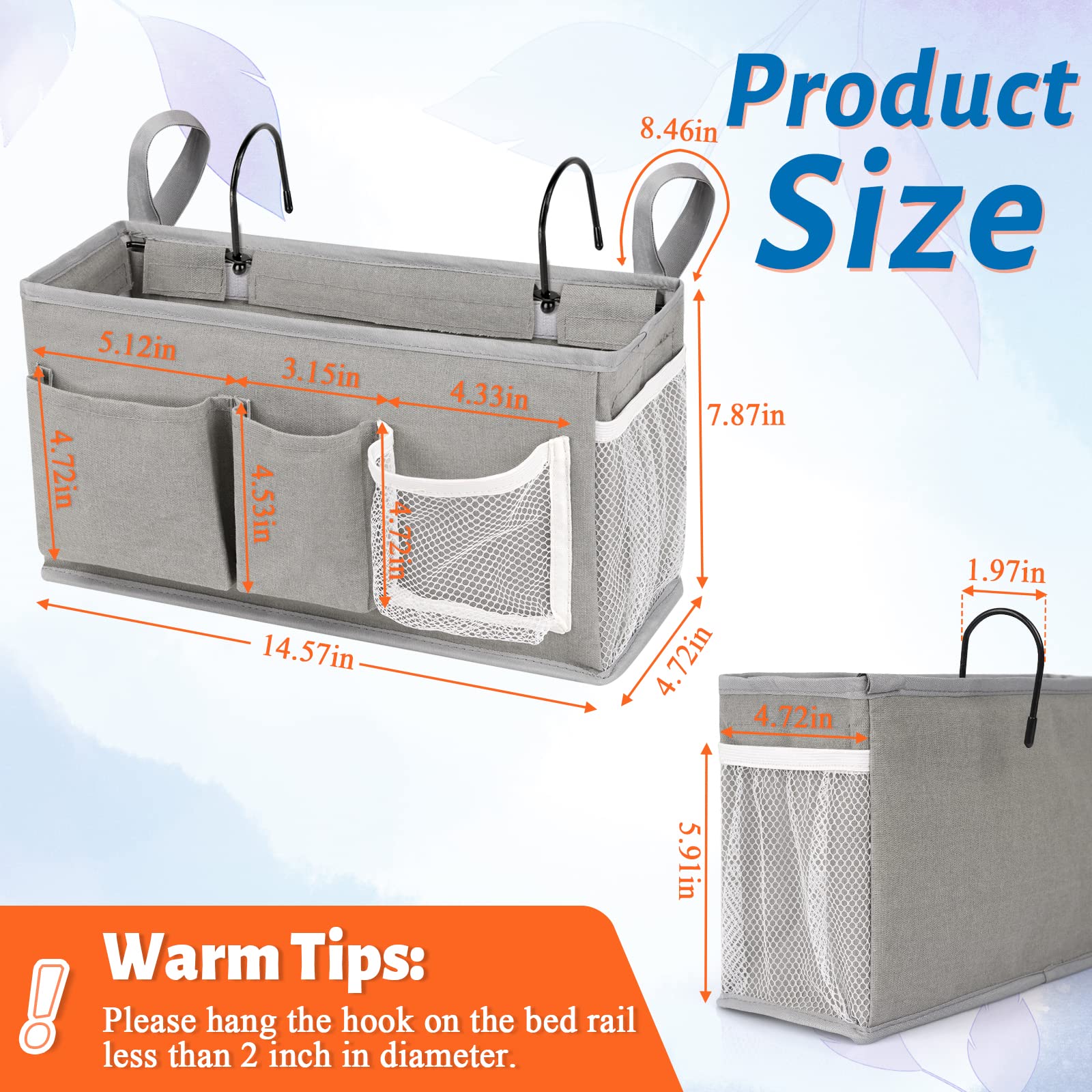 Loghot Bedside Caddy/Bedside Storage Bag Hanging Organizer for Bunk and Hospital Beds,Dorm Rooms Bed Rails,Can be Placed Glasses,Books,Mobile Phones,Keys (Light Pink) Dormly