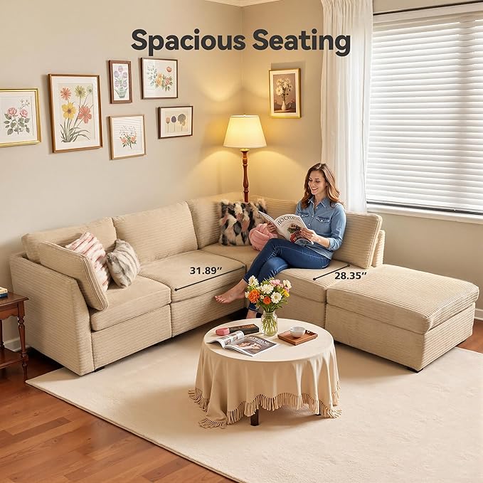 Modular Sectional Sofa,5 Pieces Sectional Couches for Living Room,131X65 L Shaped Cloud Couch with Ottoman Chaise Set