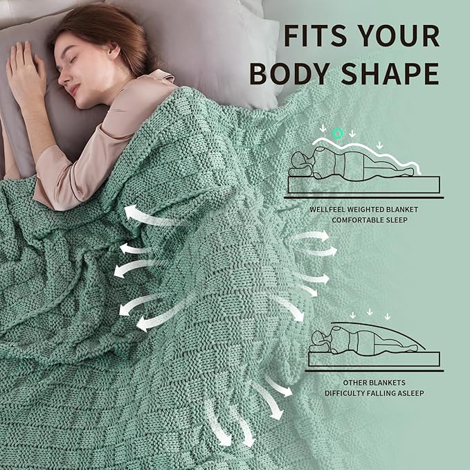 Knitted Weighted Blanket for Adult, No Beads Heavy Blanket 70” x 90'' 20lbs, Breathable Chunky Knit Blanket, Cooling Weighted Blanket for Hot Sleepers, Christmas Home Decor (Light Green)