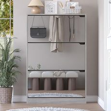 Shoe Cabinet with 3-Flip Mirror Drawers, Freestanding Shoe Rack Organizer with Hidden Handle, Slim Narrow Shoe Storage Cabinet for Entryway, Entrance, Hallway, Bedroom
