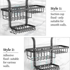 YASONIC Shower Caddy Over Shower Head Never Rust Aluminum Large Hanging Shower Caddy with 10 Hooks for Razor/Sponge - Over The Shower Head Caddy with Soap Basket - Hanging Shower Organizer Black