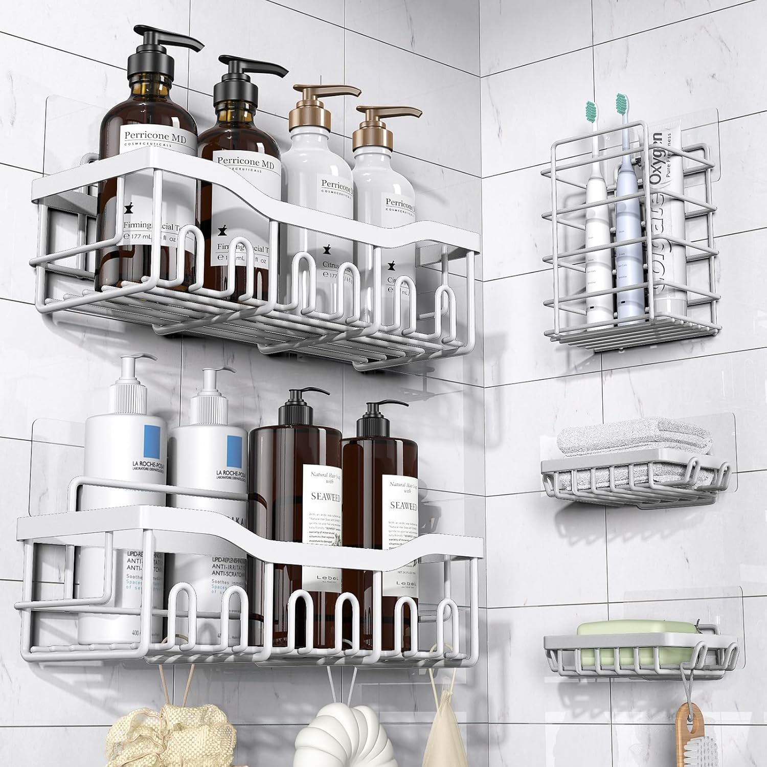 EUDELE Adhesive Shower Caddy, 5 Pack Rustproof Stainless Steel Bath Organizers With Large Capacity, No Drilling Shelves for Bathroom Storage & Home Decor Dormly
