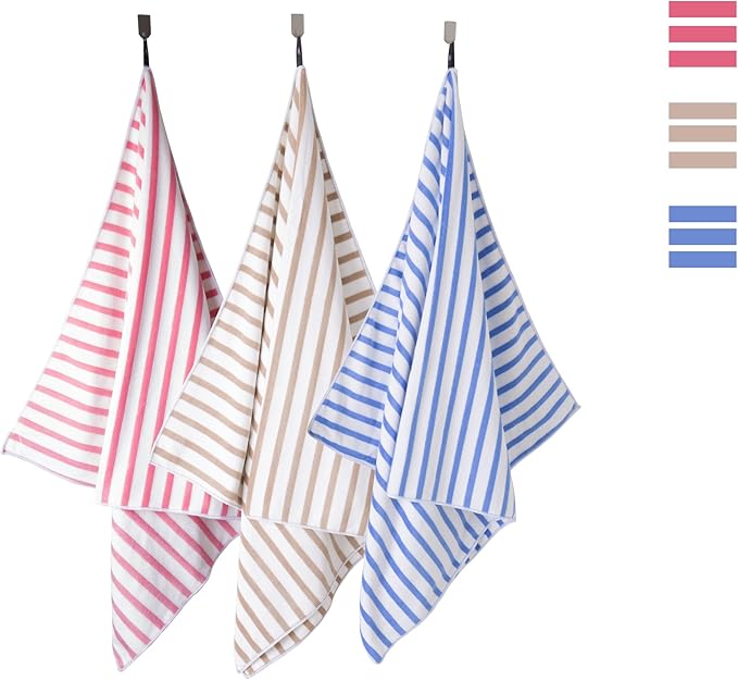 JML Microfiber Beach Towels, Large Bath Towel Set for Adult, 6 Pack, 27" x 55" - Cabana Stripe - Absorbent, Quick Dry for Pool, Bathroom, Sport, Yoga, Camping, Swimming, Dorm, Summer Party, Blue