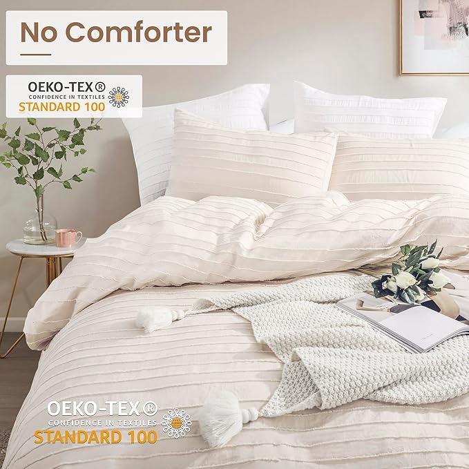 NEXHOME PRO Twin Duvet Cover, Light Khaki 2 Pieces Boho Tufted Twin Size Duvet Cover Set, Soft and Lightweight Microfiber Comforter Cover Set for All Season (Light Khaki, 66 x 90)-No Comforter