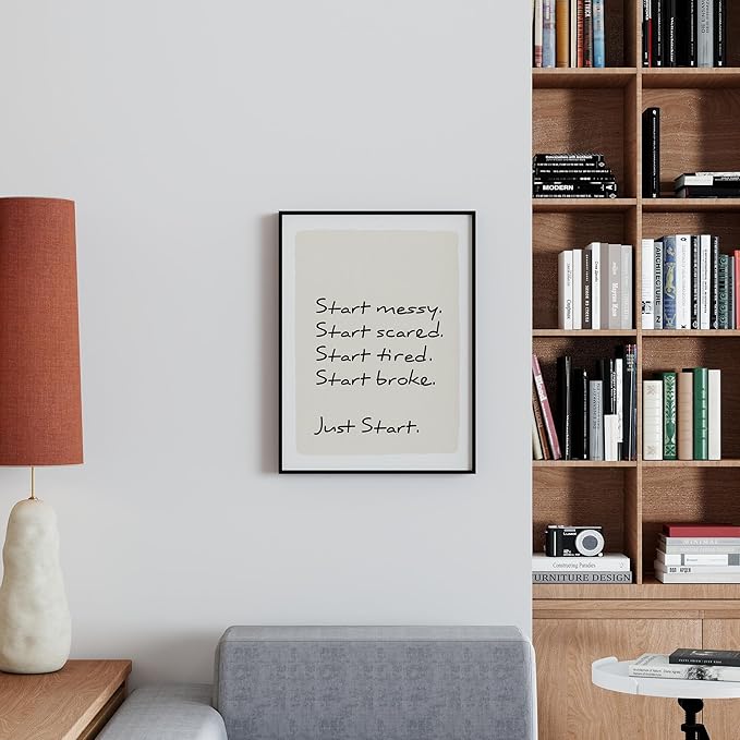 Motivational Framed Wall Art for Office, Just Start Typography Canvas Print, Minimalist Inspirational Wall Decor for Bedroom Classroom or Workspace, Positive Affirmation Wall Art, Gifts for Friends & Family – 24" x 18"