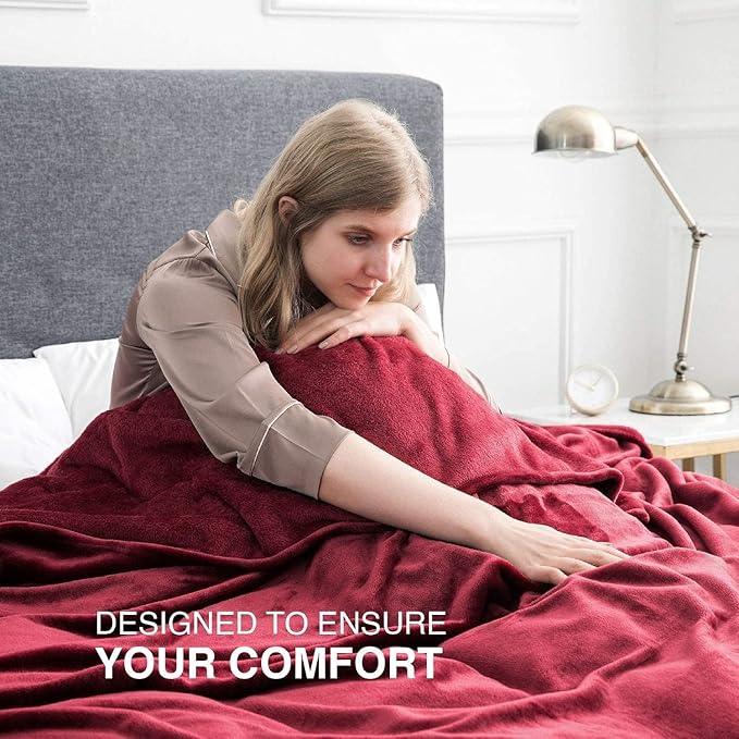 IR Imperial Rooms Fleece Blankets Queen Size 90 x 90 Inches - Super Soft Fluffy Burgundy Throw Blanket for Sofa and Bed - Warm and Cozy Lightweight 400 GSM Microfiber Bed Throws Blankets