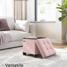 SONGMICS Storage Ottoman, Small Ottoman Foot Rest with Legs, 15 x 15 x 15.7 Inches Foot Stool, Load up to 660 lb, for Living Room, Bedroom, Dorm, Jelly Pink ULSF014P01