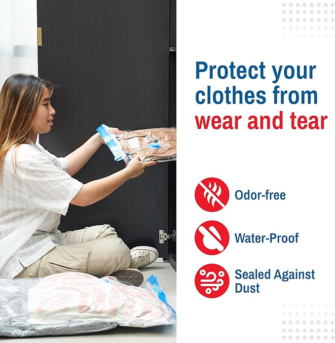 10 Pack Small Vacuum Storage Bags for Comforters, Blankets & Clothes – Vacuum Sealed Compression Bags with Hand Pump – Space Saver Storage Bags for Bedding, Moving, Travel & Organization