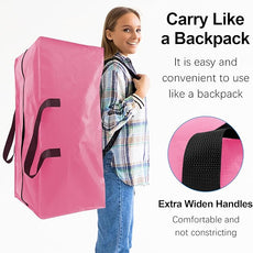 6 Pack Heavy Duty Extra Large Moving Bags W/Backpack Straps - Strong Handles & Zippers, Storage Totes For Space Saving, Fold Flat, Alternative to Box and Bin (40 gal, Pink)