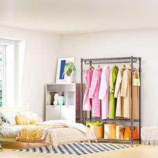 Heavy Duty Rolling Garment Rack 3 Tiers Adjustable Wire Shelving Clothes Rack with 1 Rods and Side Hooks,Storage Closet Clothing Rack Grey 15.7