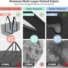 BALEINE Extra Large Storage Tote with Zippers & Carrying Handles, Heavy-Duty Oxford Fabric Moving Bags for Laundry, Space Saving, Storage, 2-Pack, Charcoal Black