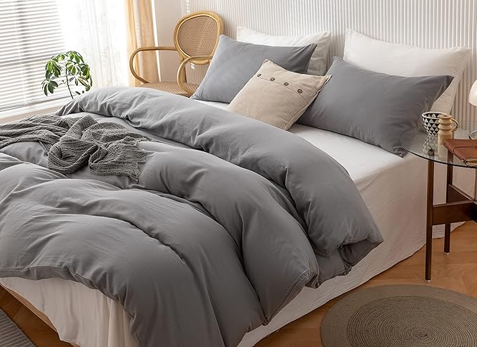 HeimenAogo Egyptian Cotton Duvet Cover Set King, Ultra Soft and Breathable Comforter Cover with Zipper Closure, High Thread Count Long Staple Cotton Blanket Cover 3pcs (104"×90"), Alloy