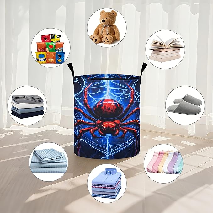 Halloween Web Laundry Basket Foldable Oxford Cloth Tote Bag Laundry Hamper Clothes Storage Bucket Organizer For Bathroom/Laundry Storage/Bedroom 19.6x15.7 Inch