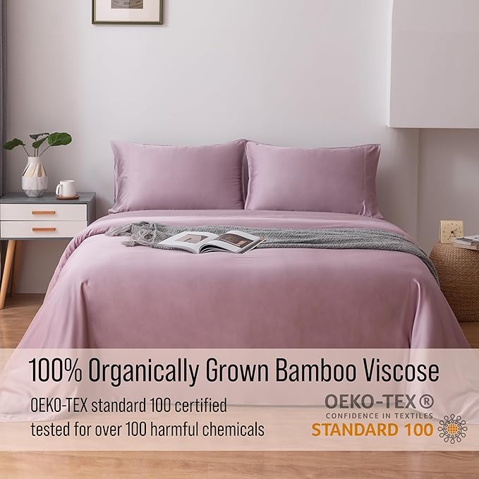 Bella Coterie Luxury Bamboo Viscose Queen Size Sheet Set | 100% Organically Grown | Ultra Soft | Cooling for Hot Sleepers | 18" Deep Pocket [Lilac] BC