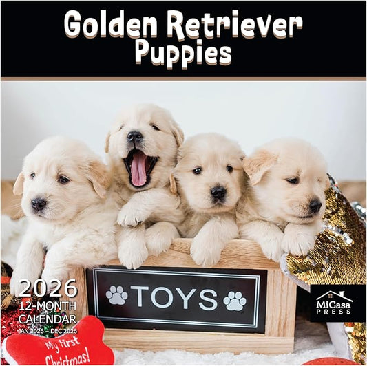 MICASA PRESS Golden Retriever Puppies 2026 Wall Calendar 12 Month | 12" x 24" Open | Thick & Sturdy Paper | Holiday Gift | Cute Puppy Dog Calendar 2026