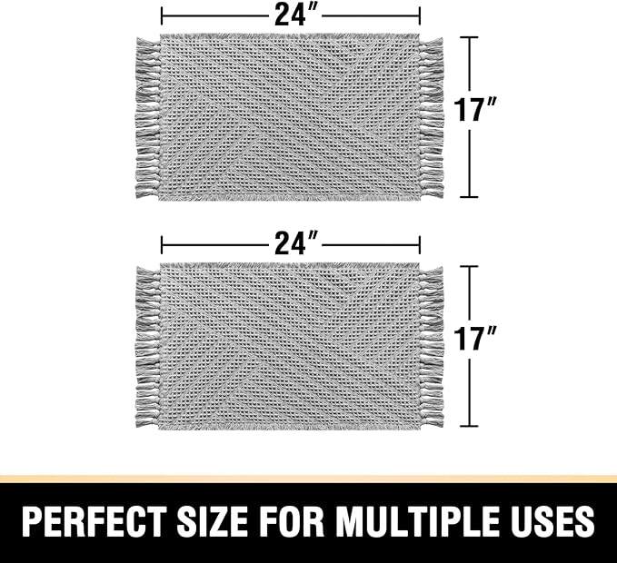 H.VERSAILTEX Waffle Bath Mat Super Absorbent Boho Bath Mat Non Slip Bath Rugs for Bathroom Floor Machine Washable Dry Fast Bathroom Rugs with Tassels (17 x 24 Plus 17 x 24 Inches, Dove)