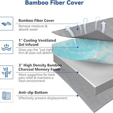 Vipbear Short Queen Size 4 Inch Mattress Topper, Cooling Gel Memory Foam with Bamboo Fiber Cover, Medium Firm Spine Support