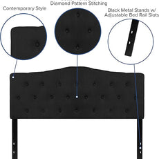 EMMA + OLIVER Tufted Upholstered Queen Size Headboard in Black Fabric