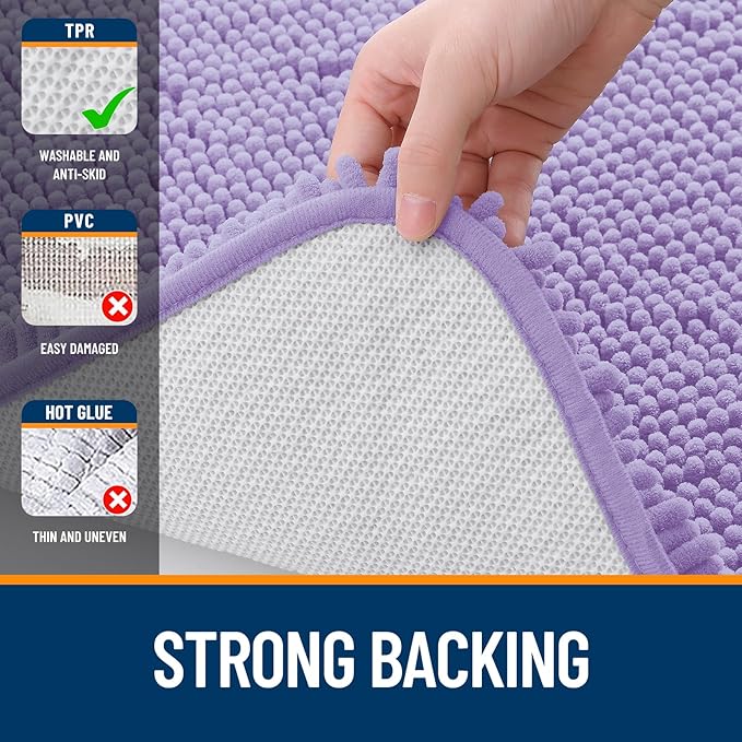 OLANLY Bathroom Rugs 47x24, Extra Soft Absorbent Chenille Bath Rugs, Rubber Backing Quick Dry, Machine Washable Bath Mats for Bathroom Floor, Tub and Shower, Home Decor Accessories, Lavender