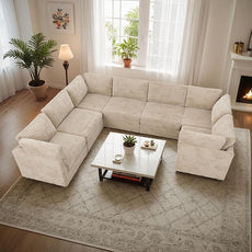 Large 7 Seat Modular Sectional Sofa with Ottoman Seat Corduroy Sleeper Sectional Sofa Bed Oversized Convertible Modular Couch for Living Room