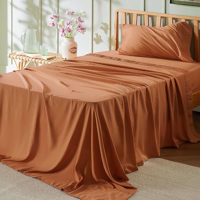 Bedsure Twin XL Sheet Sets Dorm Bedding - 3 Pieces Soft Extra Long Twin Sheets, Hotel Luxury, Easy Care Microfiber for Women, Men, Terracotta