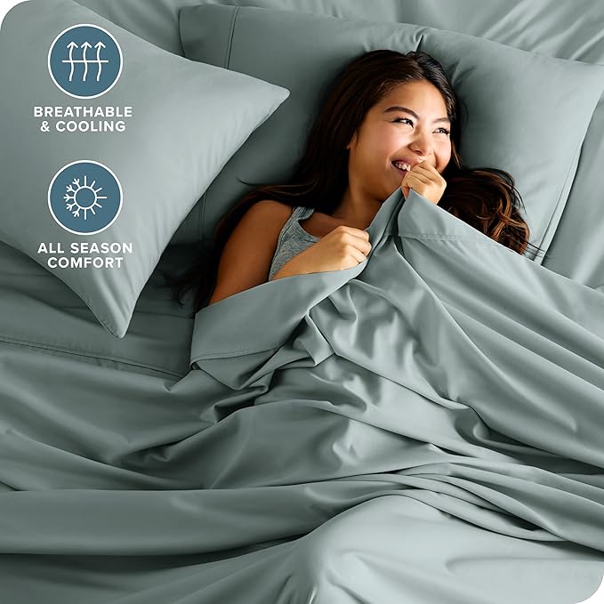 Bare Home King Sheet Set - Luxury 1800 Ultra-Soft Microfiber King Bed Sheets - Double Brushed - Deep Pockets - Easy Fit - 4 Piece Set - Bedding Sheets & Pillowcases (King, Sea Spray)