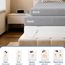 Vipbear Full Size 4 Inch Mattress Topper, Cooling Gel Memory Foam with Bamboo Fiber Cover, Medium Firm Spine Support