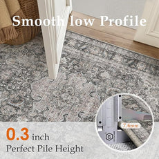 5x7 Washable Vintage Area Rug Black Grey Living Room Bedroom Carpet Non-Slip Soft Low Pile Distressed Indoor Throw Rug for Dining Room Entryway Office