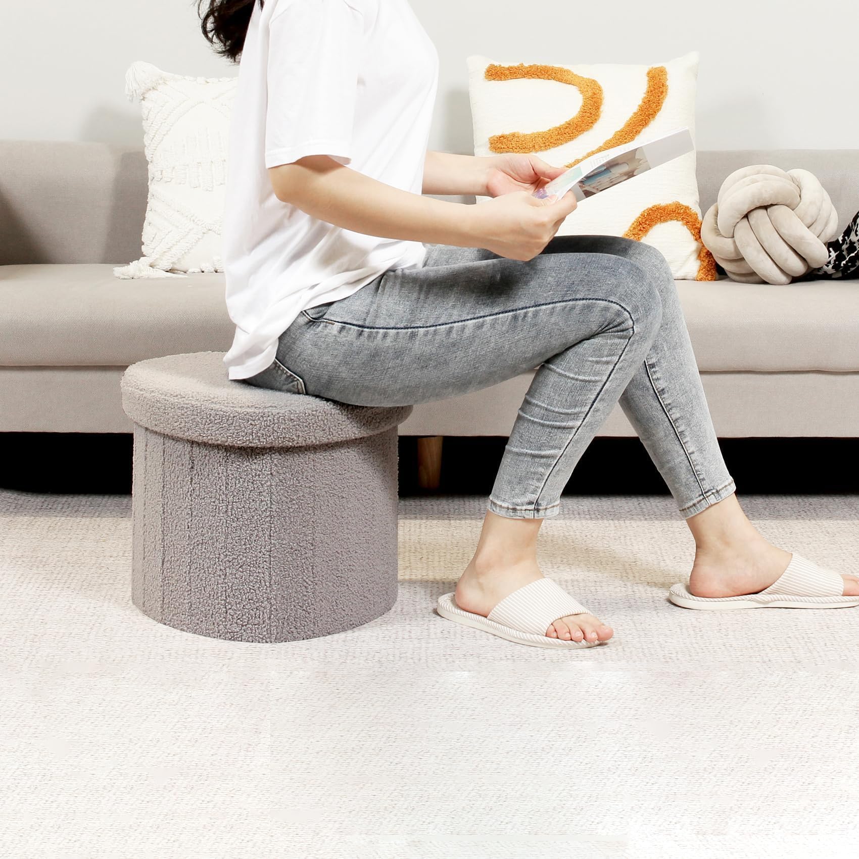 B FSOBEIIALEO Storage Ottoman Cube, Flowers Shaped Ottomans with Storage Foot Stool Footrest for Lving Room, Boucle Ottoman Seat for Dorm Room,Faux Teddy Fur,White 12.6"x12.6"x12.6" Dormly