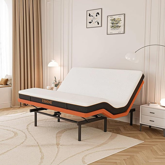 ESHINE King Adjustable Bed with Mattress + 8 Inch Gel Memory Foam Mattress(Medium-Firm), Bluetooth APP Control, Wireless Remote, Zero Gravity, Anti Snore, Head and Foot Incline, 2000 Series