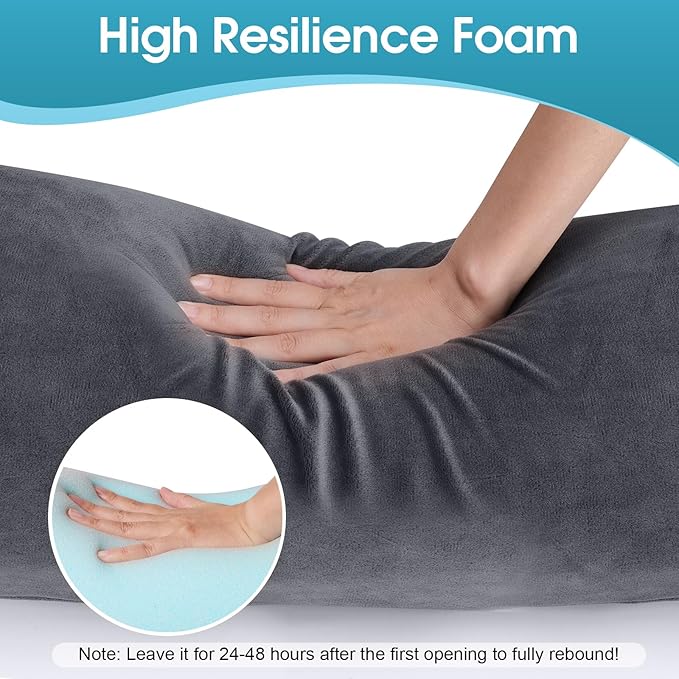 Memory Foam Body Pillow for Bed, Long & Big Full Body Pillows for Adults, Multifunctional Bolster Pillows with Removable & Washable Velvet Cover, Cylindrical Side Pillow (47.24"*7.9")