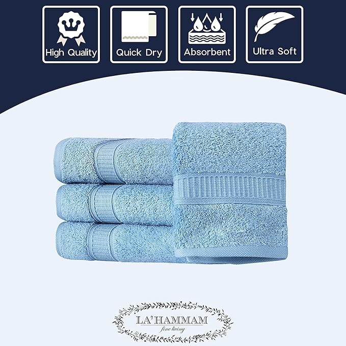 Personalized Towels, Hotel & Spa Quality, Super Soft, Highly Absorbent, Bathroom Towel Sets, 100% Turkish Genuine Cotton Monogrammed Towels 2 Piece Hand Towel Set for Face, Dorm, Gym & Spa, Blue