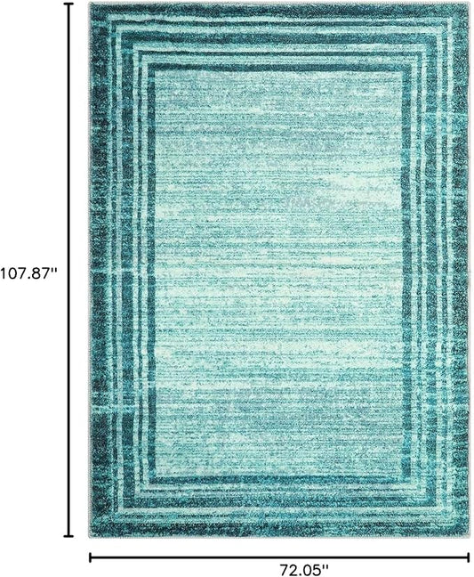 Lahome Modern Abstract 6x9 Area Rugs for Living Room, Washable Teal Bedroom Rug 6x9 Non Shedding, Low-Pile Soft Minimalist Bordered Indoor Large Carpet for Dining Room Playroom