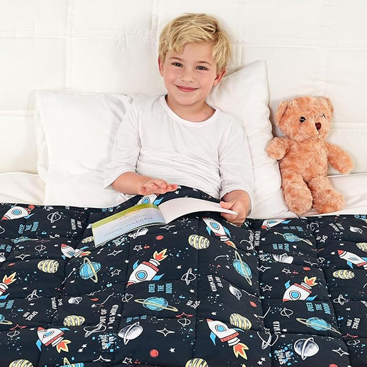 Kivik Breathable Weighted Blanket 3 lbs, Cooling Small Weighted Blankets, Ultra Soft Heavy Throw for Relaxing & Sleeping, Machine Washable, 36 x 48 Inches, Universe Printing, Black