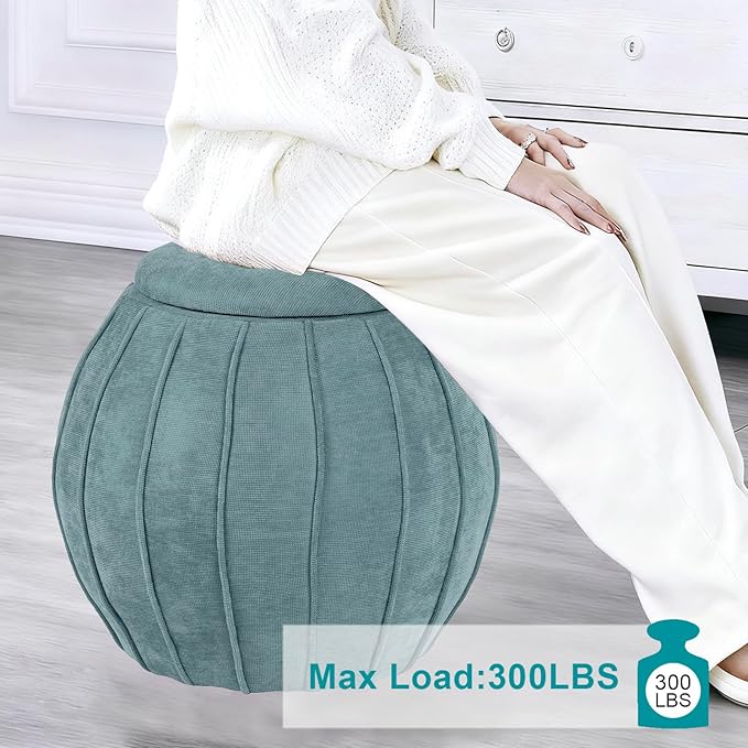 Crestview Collection 18" Foot Stool Ottoman, Round Storage Ottoman Removable Seat, Fabric Round Foot Rest, Vanity Stool, Extra Seating for Living Room, Bedroom, Entryway (Blue)