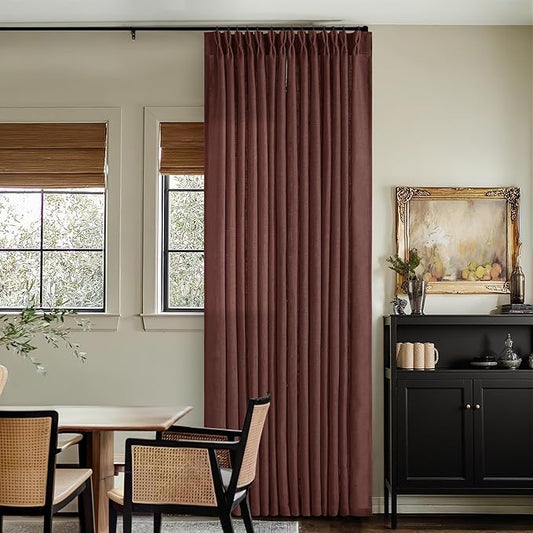 Chestnut Brown Linen Pinch Pleated Curtains 120 Inches Long for Living Room Pleated Drapes Back Tab Thick Linen Dark Terracotta Rust Farmhouse Country Extra Long 120 Inch Curtain for Dining Bedroom