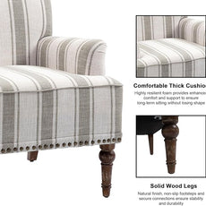 Accent Chair, Mid Century Modern Comfy Armchair for Living Room, Linen Fabric Single Sofa Lounge for Reading Bedroom Apartment Waiting Room with Wood Legs (Brown Stripe, Set of 2)