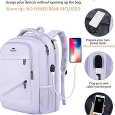 MATEIN Extra Large Laptop Backpack for Women, 50 L TSA Carry On with Multiple Organized Pockets, Anti Theft Water Resistant Travel Laptop Backpack Fits 18.4 In Computer, Light Purple