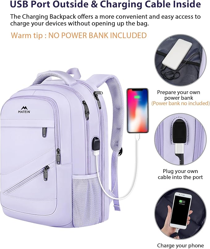 MATEIN Extra Large Laptop Backpack for Women, 50 L TSA Carry On with Multiple Organized Pockets, Anti Theft Water Resistant Travel Laptop Backpack Fits 18.4 In Computer, Light Purple