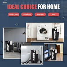 Caroeas 100L Laundry Basket,Large Laundry Hamper, Laundry Bag with Padded Handles, Clothes Hamper Stands Up Well, Collapsible Free Standing Easy Storage Washing Bin (Black,100L)