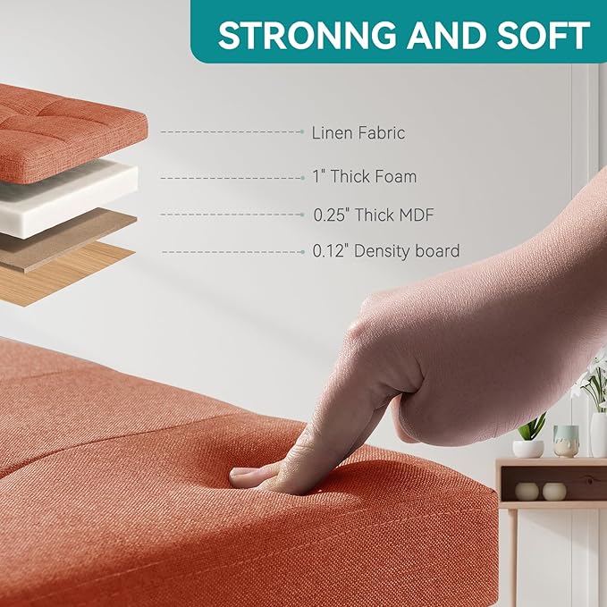 BRIAN & DANY Small Ottoman with Storage, Small Storage Ottoman, Folding Foot Stool with Wood Legs for Living Room and Bedroom Linen Rest Seat, 12.6"x12.6"x12.8" - Orange